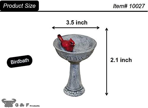 G & F Products MiniGardenn 10027 Fairy Garden Polyresin Miniature, Cardinal Birdbath Pick