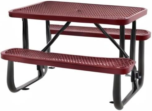 Global Industrial 4 ft. Expanded Metal Rectangular Outdoor Steel Picnic Table, Red