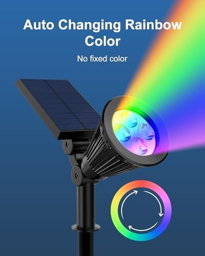 2 Pack Color Changing Solar Spotlights Outdoor for Decorations, Tree, Statue, House Wall, Super Bright Waterproof Solar Lanscape Spot Lights Uplighting for Outside, Yard, Garden, Adjustable Brightness