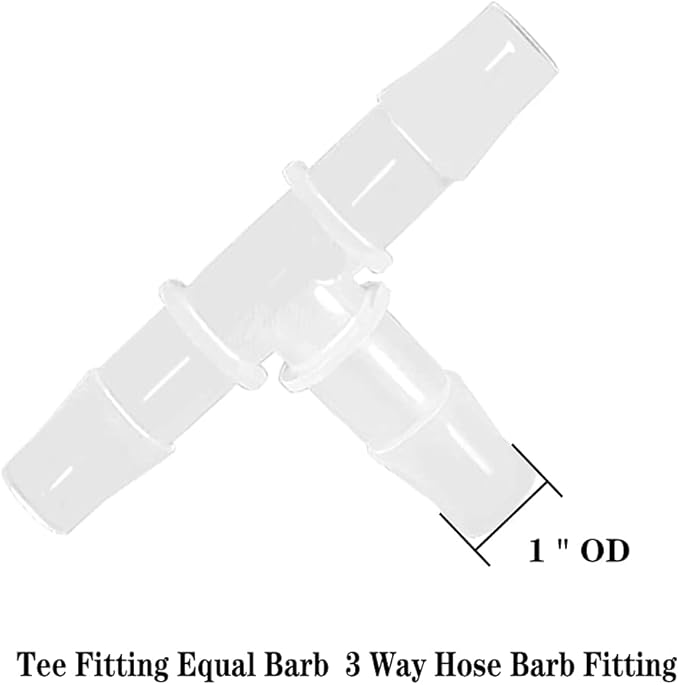 1" Tee Fitting Equal Barb 3 Way Hose Barb Fitting Splicer Joint Mender Adapter Union Fitting for Fuel Gas Liquid Air (Pack of 5)