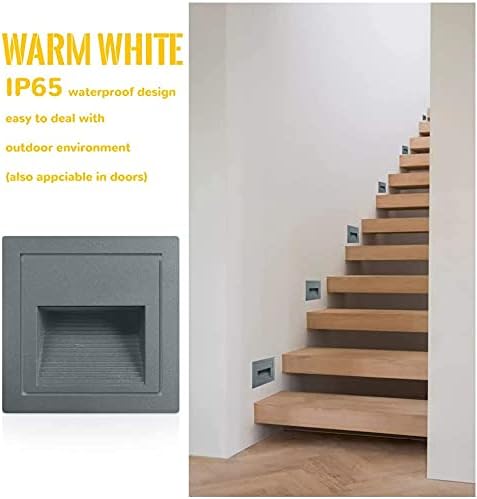 4Pack 3W LED Recessed Light120V Step Lights Warm White 3000K IP65 Waterproof Recessed Wall Light Staircase Light lamp, Inside Outside Garden Balcony Corridor, Aluminum,Grey