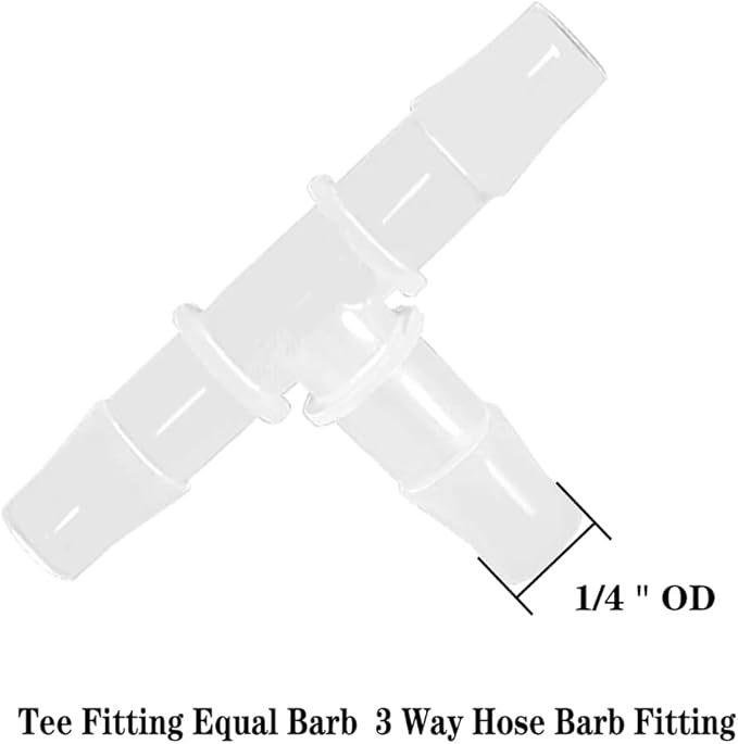 1/4" Tee Fitting Equal Barb 3 Way Hose Barb Fitting Splicer Joint Mender Adapter Union Fitting for Fuel Gas Liquid Air (Pack of 5)