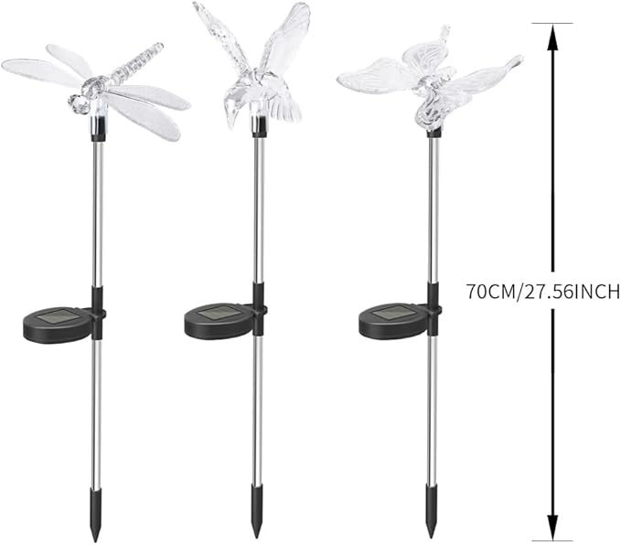 Anordsem Solar Lights Outdoor Decorations: Garden Stake Light Waterproof for Yard Decor Outside - LED Dragonfly Hummingbird Butterfly Lamp for Patio Pathway Home
