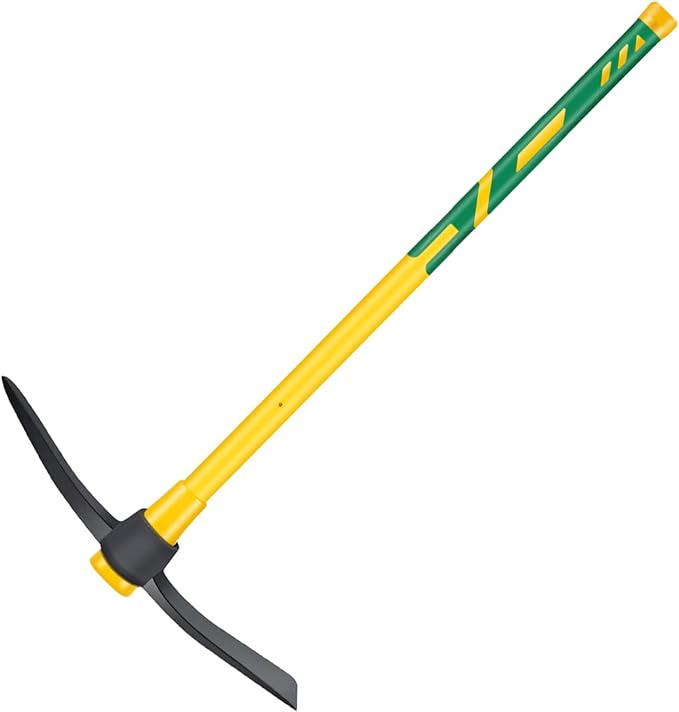 GloriousAMC Heavy Duty Mattock, 36" Fiberglass Handle, Yellow, Steel, Multipurpose Garden Tool, Chopping Soil, Gardening