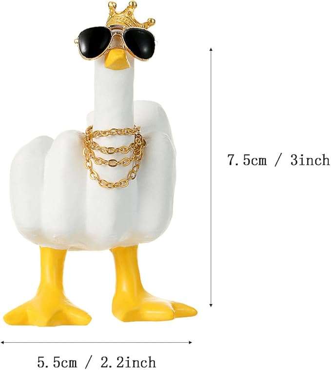 Accddio Middle Finger Duck Decor, Funny Middle Finger Resin Garden Statue, Duck You Cool Fun Gag Gift for Home Office Desk (White)