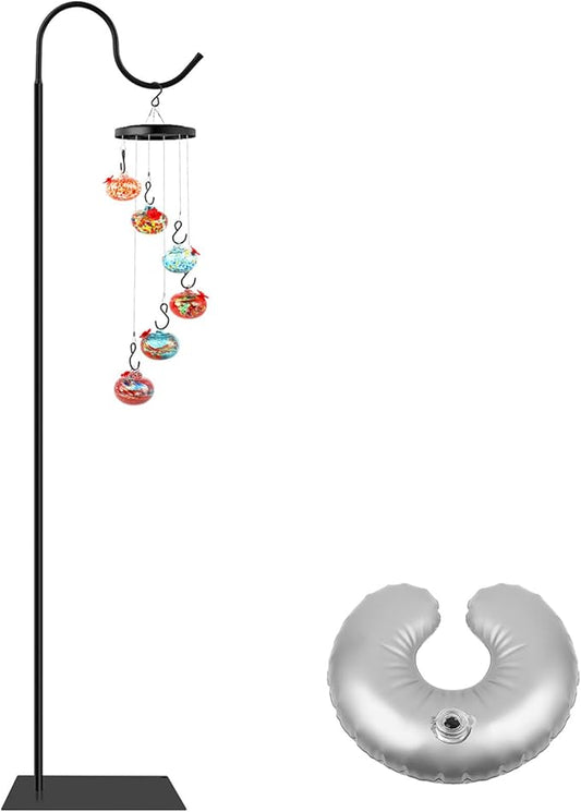 Hummingbird Feeder Stand, Adjustable 20-63 Inch Shepherds Hook for Outdoor Indoor, Bird Feeder Pole with Base & Water Weight Bag for Wind Chimes, Hanging Plants(Hummingbird Feeders Not Include)