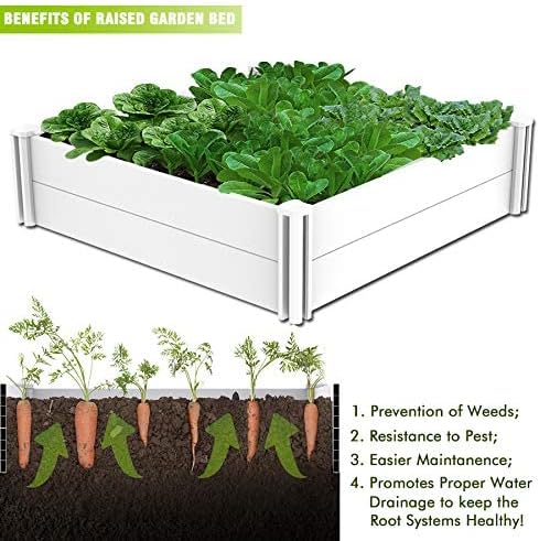 4'x4' White Vinyl Raised Garden Bed Kit, Outdoor Above Ground Garden Box for Growing Vegetables, Flowers, Herbs, DIY Gardening, Whelping Pen and More
