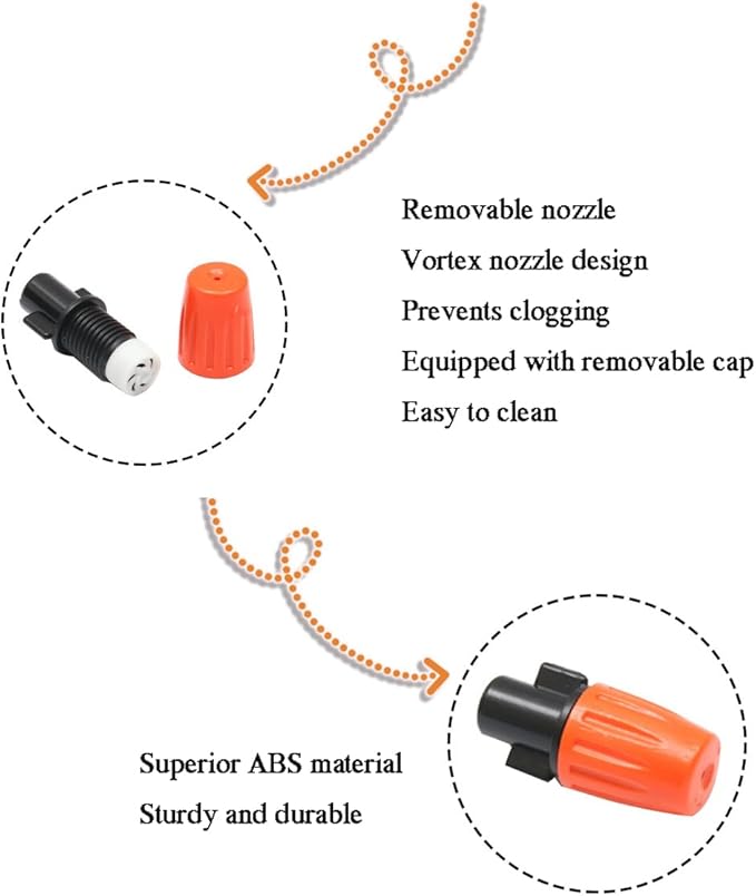 80PCS 1/4" Inch Adjustable Irrigation Microspray Emitter Three Way Atomizing Nozzle with Tee Connector Drip Irrigation Accessory for Garden Lawn Flower Bed Irrigation System Watering
