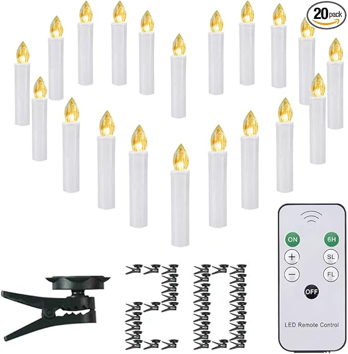 20 PCS Flickering Flameless Window Candle LED Christmas Tree Candle Lights Warm White Battery Operated Electric Taper Candles with Remote Perfect Timer for Home Garden Wedding Parties Decor