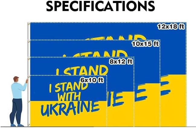 I Stand with Ukraine Flag Extra Large Flag 12x18FT Giant Ukrainian National Polyester Banner With 5 Grommets Fade Resistant Vivid Color For Patriotic Festival Events Party Decoration