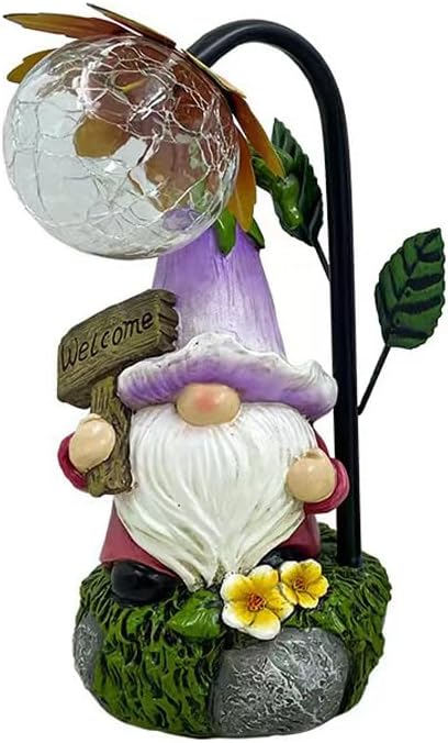 Garden Gnomes Outdoor Statue with Solar Lights Welcome Gnome Home Garden Decor Mom Gifts for Yard Patio Home Garden