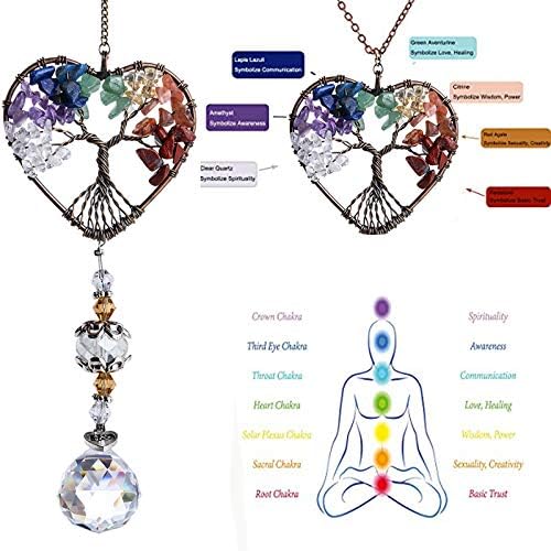 H&D HYALINE & DORA Suncatcher Window Hanging Tree of Life Heart Shaped Crystal Ball Prism Drop Pendant