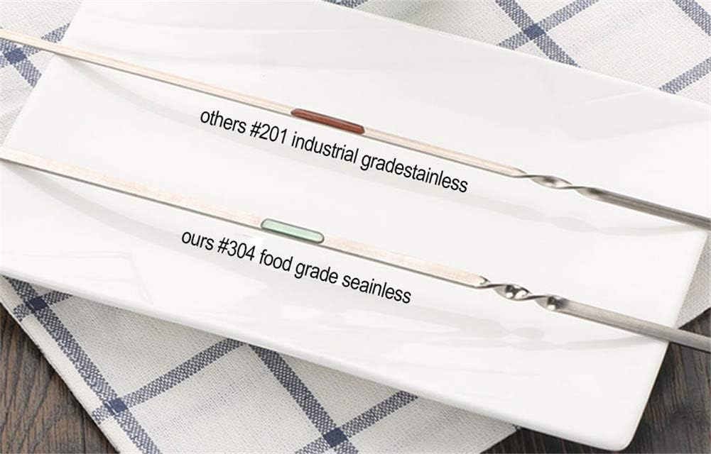 12PCS Kabob Skewers Flat Metal BBQ Barbecue Skewer 14" Long Stainless Steel Shish Kebob Sticks Wide Reusable Grilling Skewers Set for Meat Shrimp Chicken Vegetable, 12 Pack