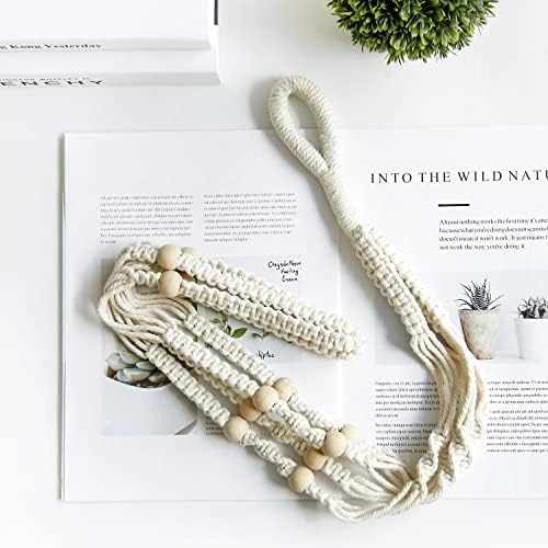 32inch Macrame Plant Holder,Indoor Hanging Planters with Wood Beads No Tassels Boho Home Decor (Ivory)