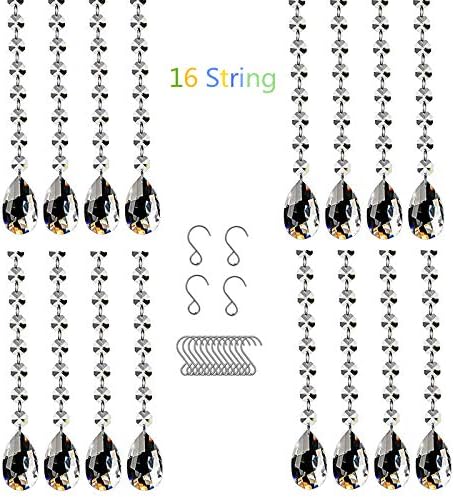 16 Pack 20" Hanging Crystals for Chandeliers Clear Teardrop Crystal Chandelier Pendants Parts Beads, Chandelier Crystals