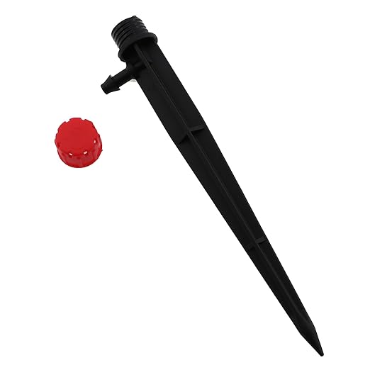 50PCS 13.2x1.5cm Plastic Irrigation Drip Heads Ground Plugged 360 Degree 8 Hole Rod Adjustable Water Flow Drip Irrigation Sprinklers for Garden Residential Watering System