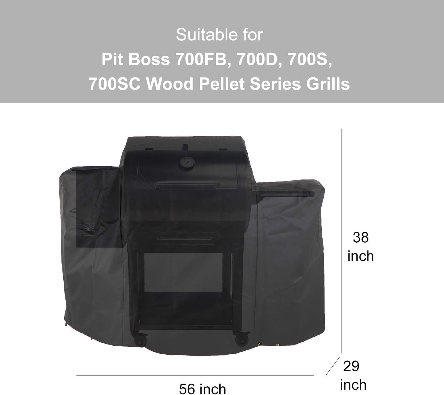 600D Grill Cover Fits for Pit Boss 700FB, 700D, 700S, 700SC Wood Pellet Series Grills, Replace for Pit Boss 73701 Heavy Duty Waterproof Grill Cover, Fade Resistant, 56" x 29" x 38"