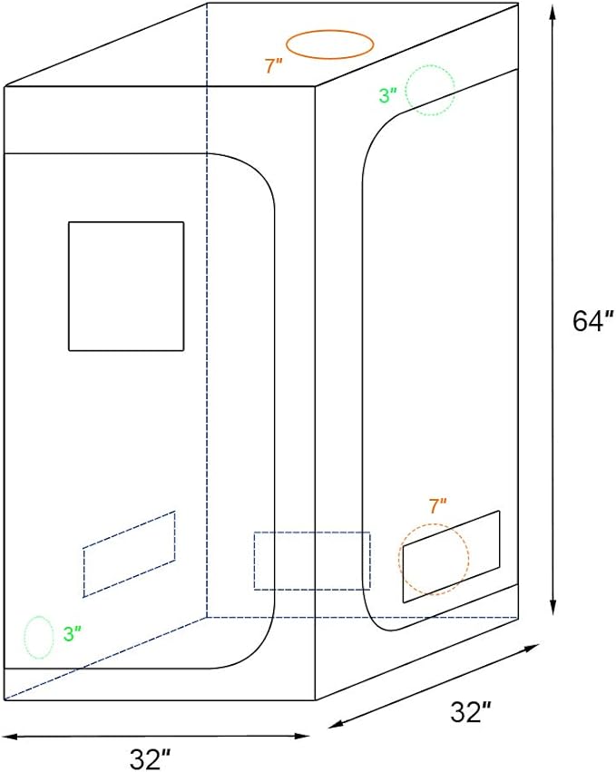32"x32"x64" Mylar Hydroponic Grow Tent Grow Room with Obeservation Window and Removable Floor Tray for Indoor Plant Growing (32" x 32" x 64")