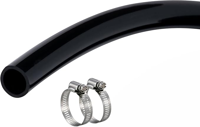 1/4" id - 100ft Black Vinyl Tubing Flexible PVC Tube Hybrid Hose Transfer Water Fuel Gas for Pond Fountain Garden Waterfall, Durable and Safe, with 2 Hose Clamps