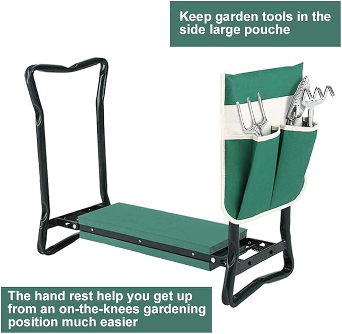 Garden Kneeler and Seat Stool Heavy Duty Garden Folding Bench with Large Tool Pocket and Soft EVA Kneeling Pad for Gardening Lovers