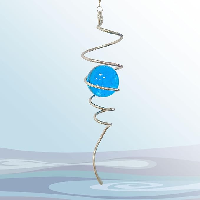 Gazing Ball Spiral Tail Wind Spinner Stabilizer,Wind Spinner Tail Decorative Sun Catcher,Wind Spinner Spiral Indoor Outdoor Garden Decoration,Wind Spiral Rotating Yard Art Decor-13in(Blue)