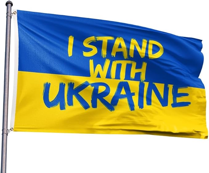 I Stand with Ukraine Flag 2x3FT Ukrainian National Polyester Banner With 2 Grommets Fade Resistant Vivid Color For Patriotic Festival Events Party Decoration