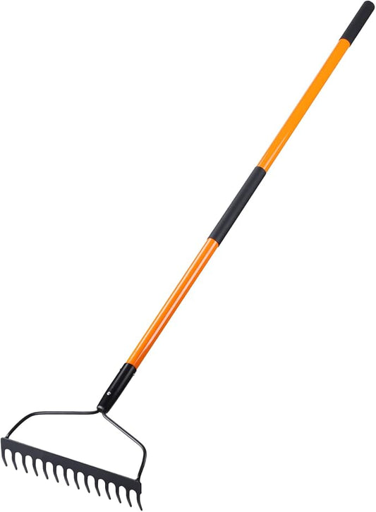 Garden Rake for Gardening, Heavy Duty Garden Rake for Lawns, 14 Tines Bow Rake with Fiberglass Handle, 58 Inches