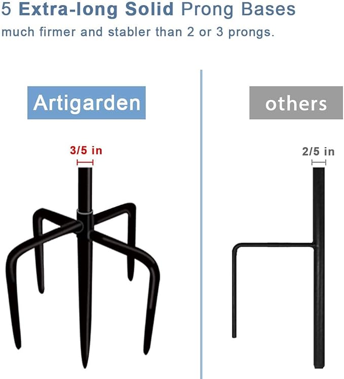 60 inch Outdoor Shepherd Hook with 5 Prong Base (2 Packs), Adjustable Heavy Duty Garden Hanging Stake for Bird Feeder Solar Light Plant Hanger Wedding Decor, Matte Black
