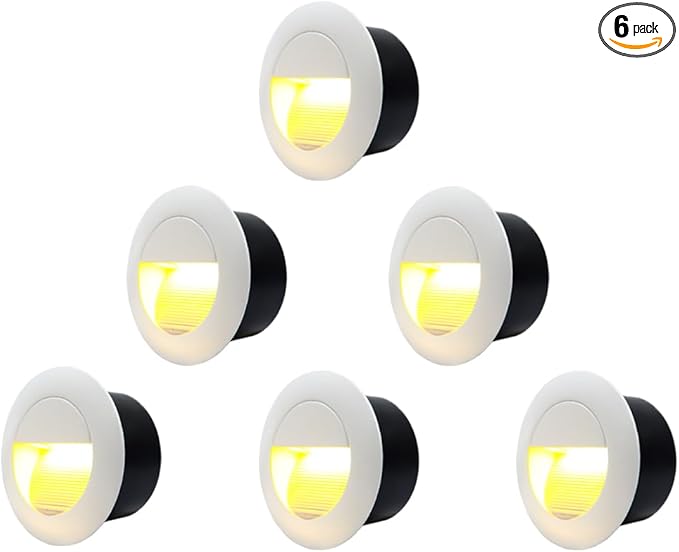 6Pcs 3W LED Recessed Wall Light, Step Light Warm White 3000K, IP65 Waterproof Staircase Light Lighting lamp, Inside Outside Garden Balcony Corridor, Aluminum, 120V White