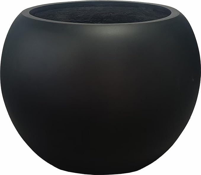 13.5 H x 17" Dia (12" Pot Opening) Round Fiberstone Planter with Drainage Hole, Black, Indoor/Outdoor Large Plant Pot for Home Patio Garden, Ideal for Large Plants