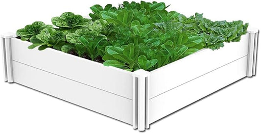 4'x4' White Vinyl Raised Garden Bed Kit, Outdoor Above Ground Garden Box for Growing Vegetables, Flowers, Herbs, DIY Gardening, Whelping Pen and More