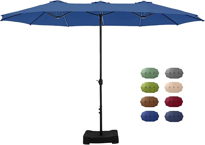 GREEN PARTY 15 ft Rectangle Patio Umbrella with Base Included, Double-Sided Table Umbrella with Crank, Large Outdoor Umbrellas for Patio Poolside Garden Backyard, Haze Blue