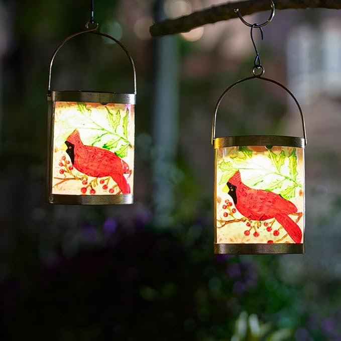 2 Pack Cardinal Solar Lanterns Outdoor Waterproof, Hanging Tabletop Solar Lantern for Garden Yard Patio