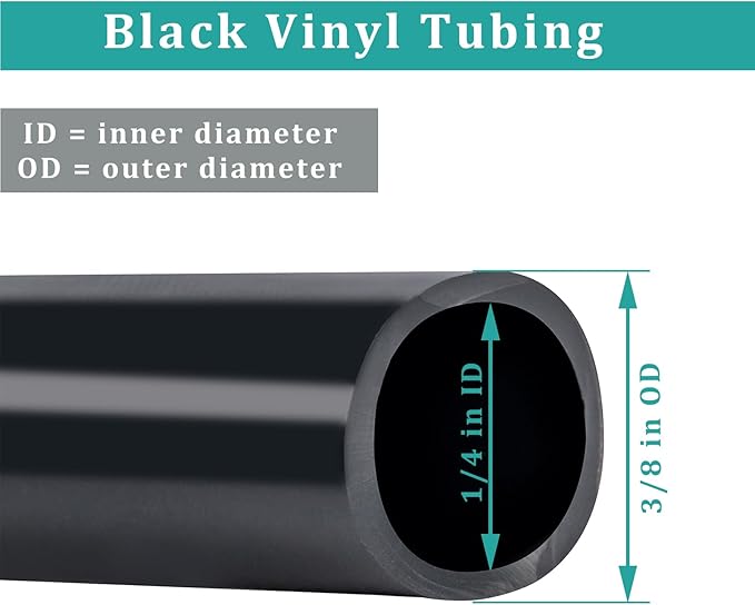 1/4" id - 100ft Black Vinyl Tubing Flexible PVC Tube Hybrid Hose Transfer Water Fuel Gas for Pond Fountain Garden Waterfall, Durable and Safe, with 2 Hose Clamps