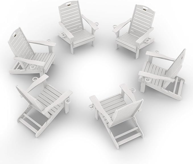 Adirondack Chairs Set of 6, Outdoor Fire Pit Chairs, HDPE All-Weather Adirondack Chairs with Cup Holder, Lawn Chair for Deck, Patio, Garden (White)