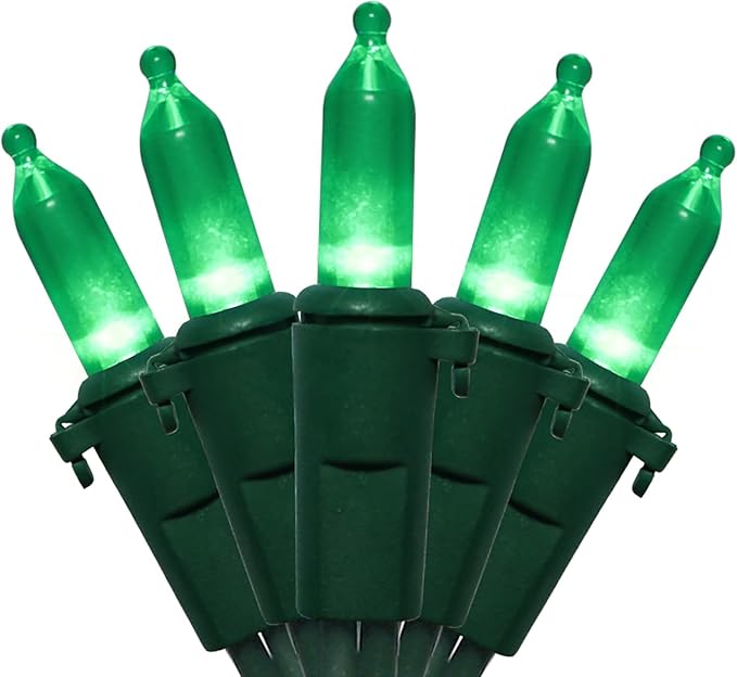 Green Christmas LED Lights - 2 Pack 100 Count Green Christmas String Lights for Tree, Party, Holiday, Indoor/Outdoor St. Patrick's Day Decorations, 2 Sets 33 Feet Green Wire, UL Certified, Connectable
