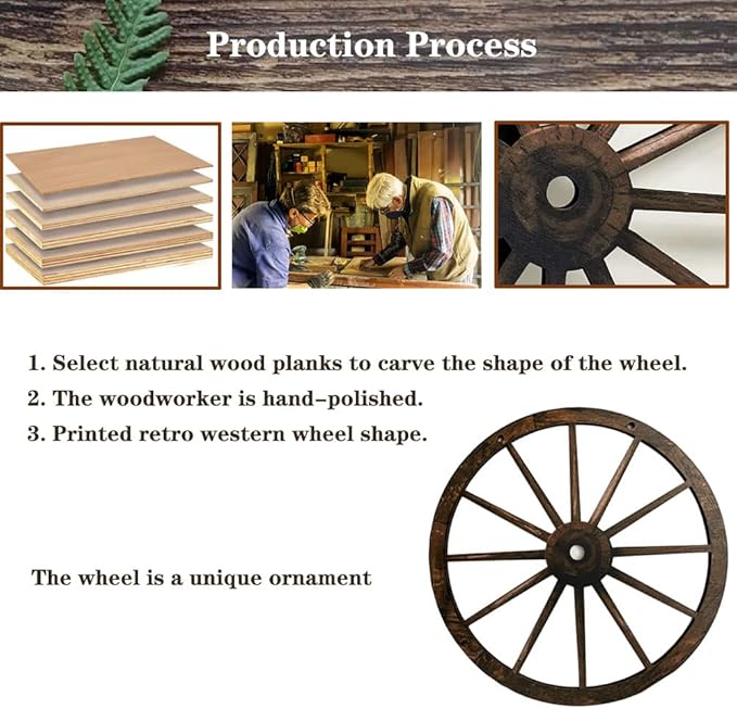 (2 Pieces) 12" Wood Carved Wheel Decor, Western Style Decorative Wagon Wheels for Modern Vintage Home Decor, Suitable for Farmhouse, Living Room, Bookcase, Bar, Garage, Coffee Shop, Studio Decor