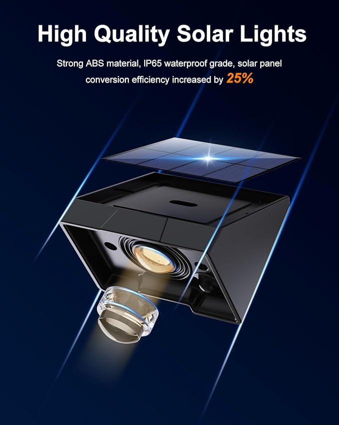 12 Pack Decorative Solar Powered Fence Lights Outdoor Waterproof with Warm White LED Spot Lens, for Outside Wall, Deck, Patio, Yard, Rail, Garage, Pool, Designed for Enhanced Security, Easy Install