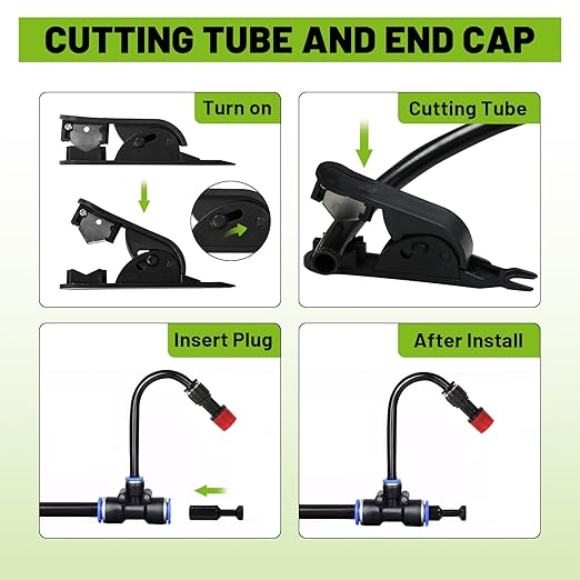 Garden Drip Irrigation Kit, 100ft Black Hose, 360° Pure Copper Closeable Nozzle, Patio Misting Plant Watering Sprinkler, Faucet Separator, Sprinkler Hose Adapter (16 360° nozzles + 16 T-connectors)