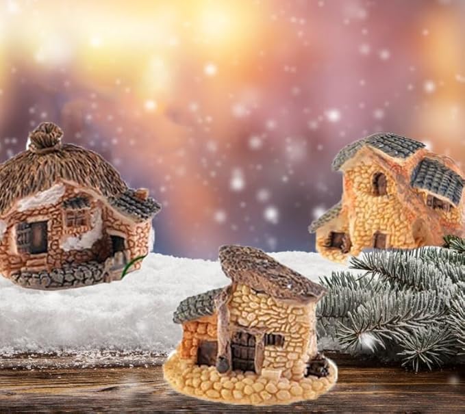 8pcs Miniature Fairy Garden Houses Resin Mini House Figurine Small Village Hut Figurine Cottage DIY Micro Landscape Garden Decor Ornament Accessories for Bonsai,Succulent Planting,Terrarium,Flower Pot