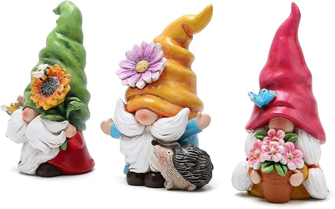Hodao Set of 3 Spring Gnome Decorations Flower Gnomes Ornaments Decor Summer Gnomes Figurines Spring Gnomes for Outdoor Garden Decor Spring Birthday Gifts for Mom, Women, Grandma (Multicolor)