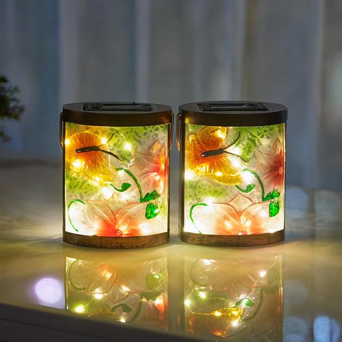 2 Pack Butterfly Solar Lanterns Outdoor Waterproof LED Hanging Solar Lights for Outside Tabletop Lamp for Garden Patio Decor