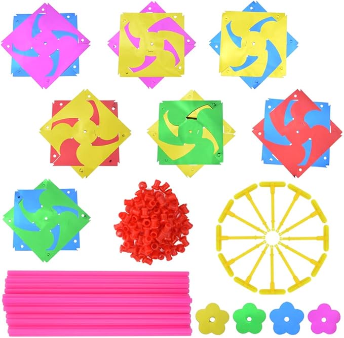 50pcs Plastic Rainbow Pinwheel,Windmill Party Pinwheels DIY Pinwheels Set for Kids Toy Garden Lawn Party Decor (50)