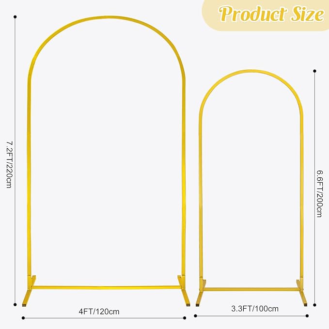 Gold Metal Arch Backdrop Stand 2 Set 7.2FT, 6.6FT Wedding Arch Stand Arched Door Frame for Birthday Party Baby Shower Ceremony Indoor Outdoor Celebration Decor (7.2FT, 6.6FT)