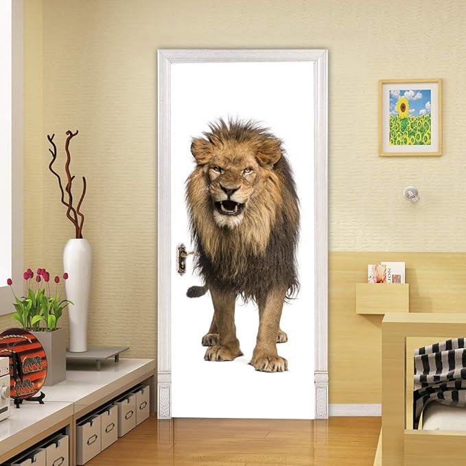 3D Peel & Stick Murals - Lion - Wallpaper, Self-Adhesive, Removable PVC, Waterproof - 37.4 x 78.7 inch for Bedroom & Living Room Decoration