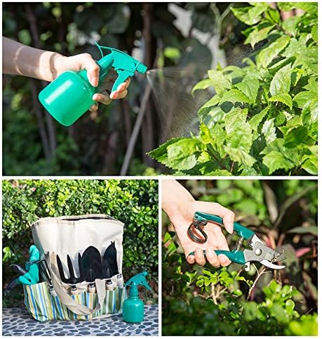 Garden Tools Set 10 Pcs, Heavy Duty Gardening Tool Kit with Storage Organizer, Ergonomic Hand Digging Weeder/Rake/Shovel/Fork/Sprayer/Gloves/Plant Rope/Pruner