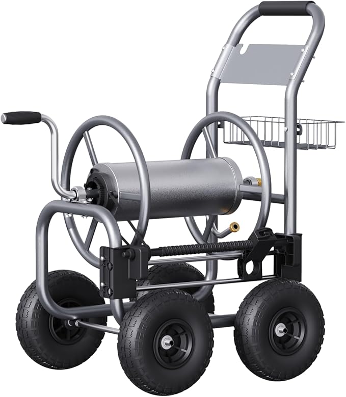Giraffe Tools Hose Reel Cart, Hose Cart with Wheels Heavy Duty, Industrial Hose Reels for Outside, 250-Feet of 5/8" Hose Capacity, Hose Guide Pre-Installed