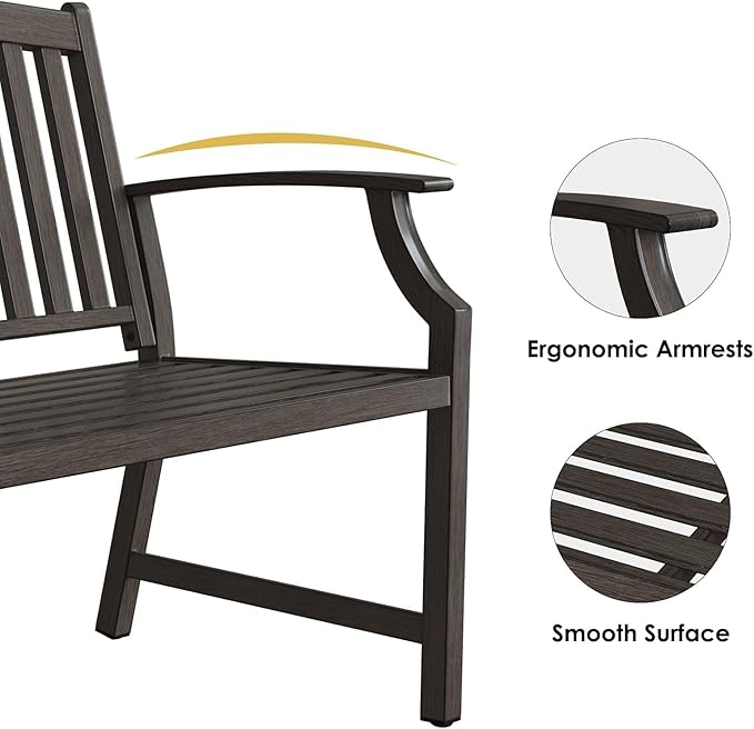 Grand patio Outdoor Bench Garden Bench with Metal Armrests and Seat, Bench with Aluminum Back for Outdoors Lawn Yard Porch, Savannah Gray