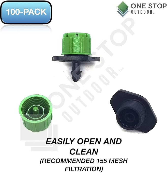 (50-Pack) - 1/4" Inch Universal Barbed Drip Emitter - Adjustable Flow 0-18.5 GPH Fit 1/4 (4-7mm) Drip Irrigation Tubing - Professional Grade (50 Pack Dripper Only)