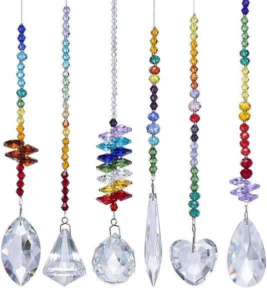 H&D HYALINE & DORA Colorful Crystals Glass Pendants Chandelier Suncatchers Prisms Hanging Ornament Octogon Chakra Crystal Pendants for Home,Office,Garden Decoration,Pack of 6